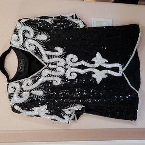 Vintage Black Silk Beaded Formal Occasion  Large